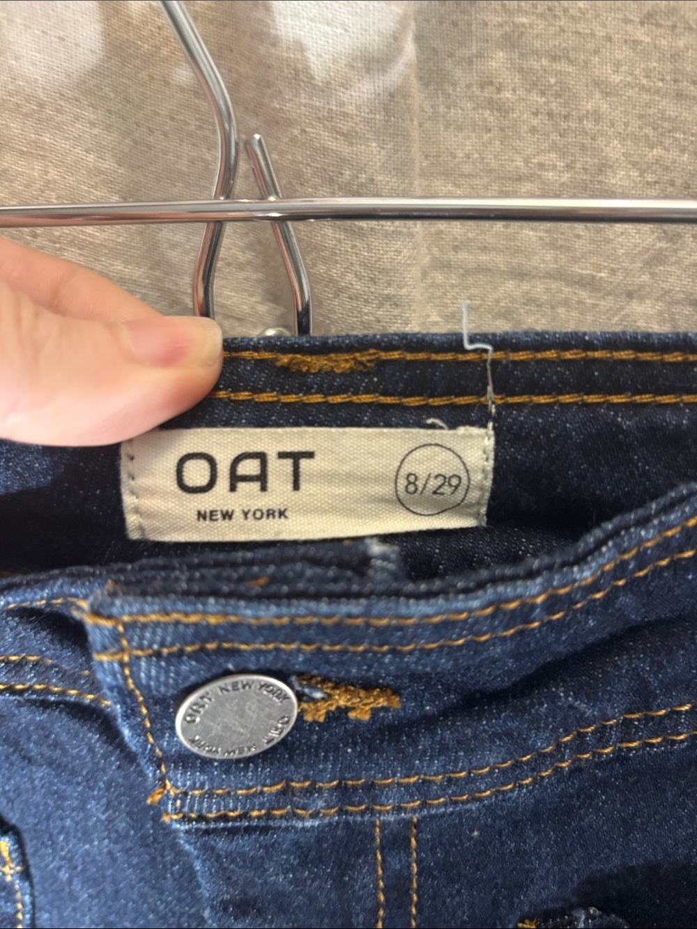 OAT New York High Rise Wide Leg Crop Jeans Patch Pocket Raw Hem Dark Wash 8/29 - Picture 2 of 10